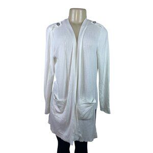 White Women’s Knit Open-Front Cardigan By Belle River Gravel Sz S